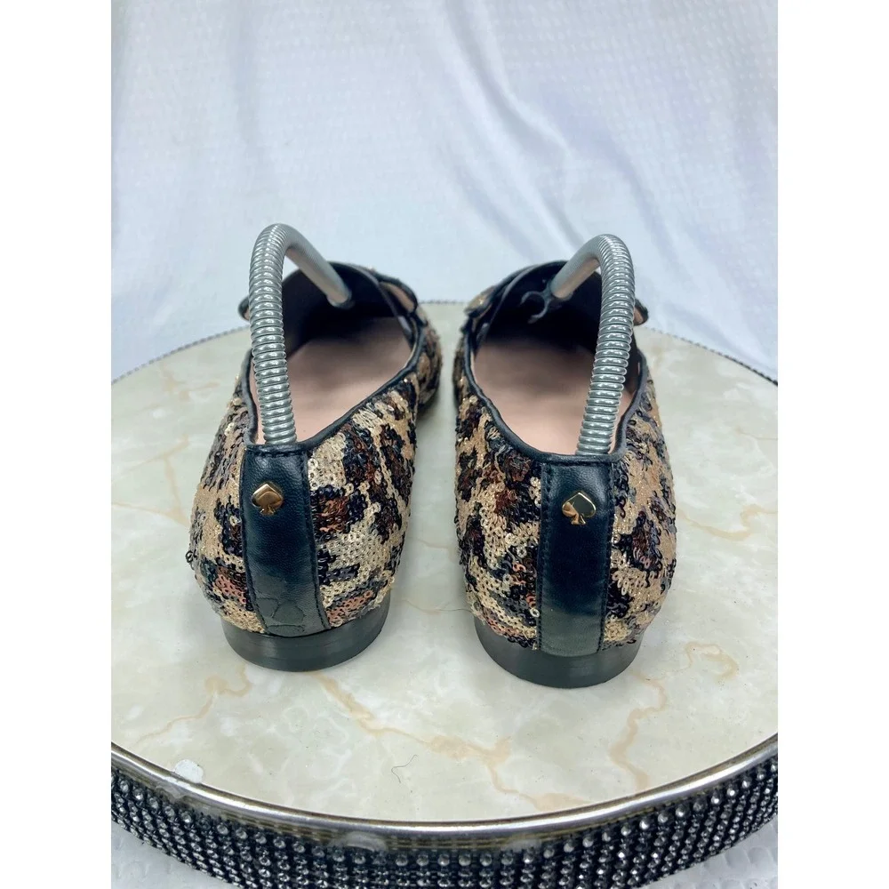 Kate Spade Sequin Leopard Print Loafers Womens 9.5 Gold Black Evening Party Flat